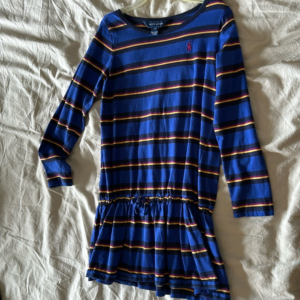 Youth girls Ralph Lauren blue and striped dress size S (7)